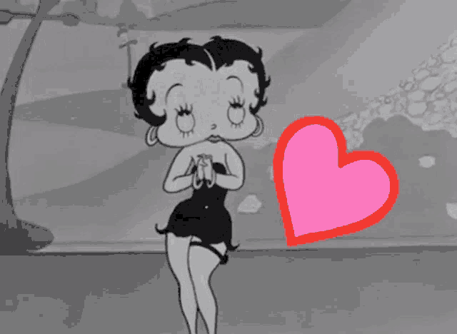 a betty boop cartoon with a pink heart in the background