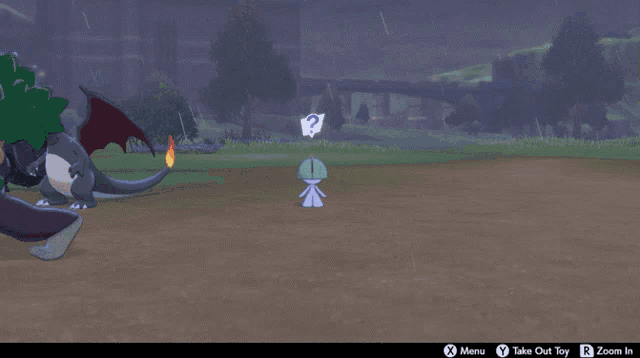 a screenshot of a video game with the buttons a speak x menu take out toy and zoom in highlighted