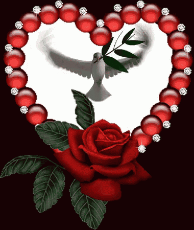 a heart made of red beads and a red rose