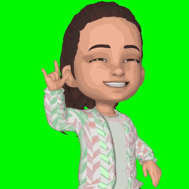 a cartoon character with a green background giving a peace sign