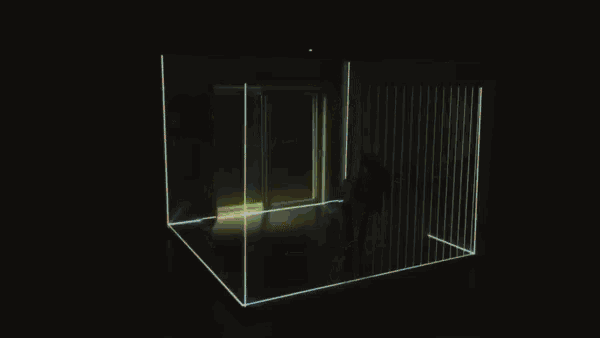 a man is standing in a room with the words moonchild written on it