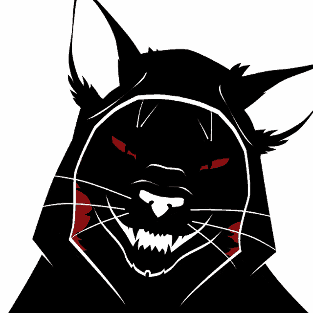 a black cat with red eyes is wearing a hoodie