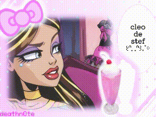 a picture of cleo de stef with a pink bow on her head