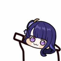 a cartoon of a girl with purple hair and purple eyes holding a stick .