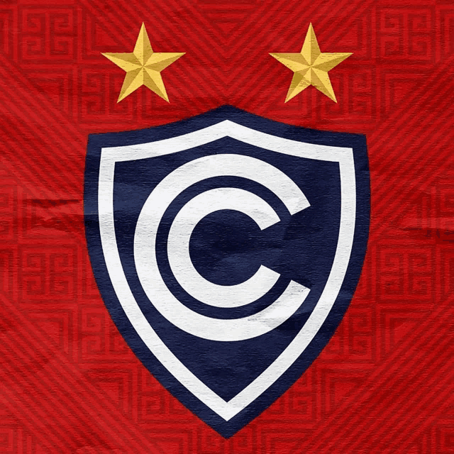 a blue and white shield with the letter c and two stars