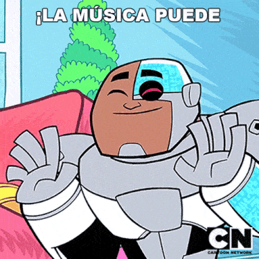 a cartoon of cyborg from teen titans go giving a high five