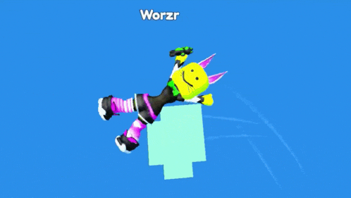 a cartoon character is floating in the air with the name worzr above him