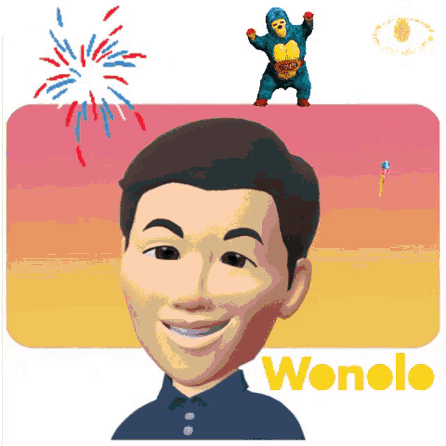 a cartoon of a man with the word wonolo in yellow