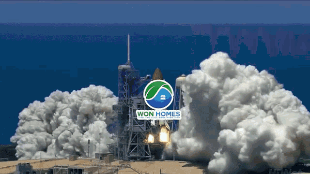 a picture of a space shuttle being launched with the words won homes on the bottom