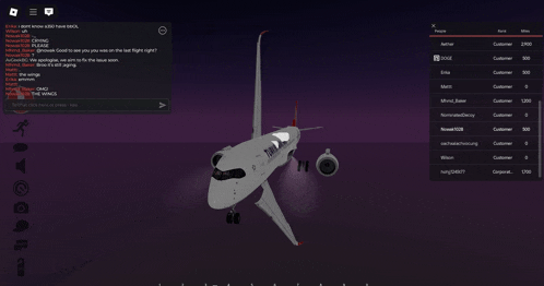 a screenshot of a video game shows a plane and a chat window