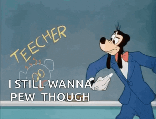 a cartoon of goofy writing the word teacher on the blackboard
