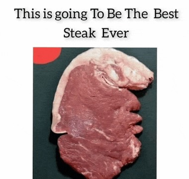 a picture of a steak with a face on it .