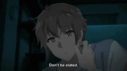 a cartoon character says " do n't be elated "