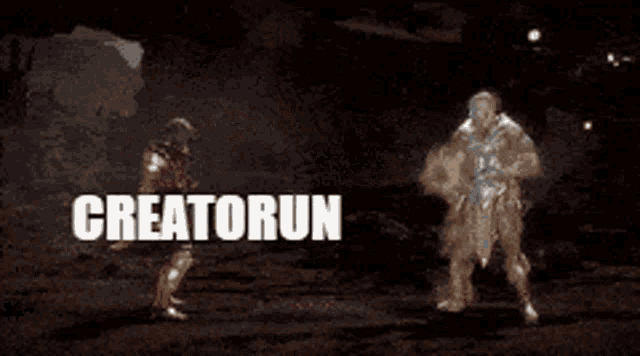 a man in armor with the word creatorun written on the bottom