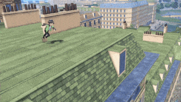 a person is standing on the roof of a building in a city