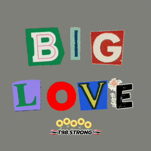 a poster that says big love with a flower on it