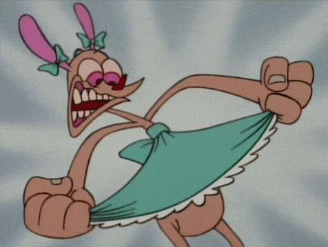 a cartoon character is wearing a blue dress and a pink bow