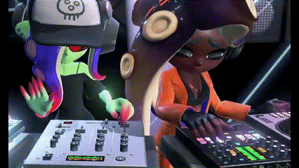 two cartoon characters are playing music on a mixer and one has a hat with a skull on it