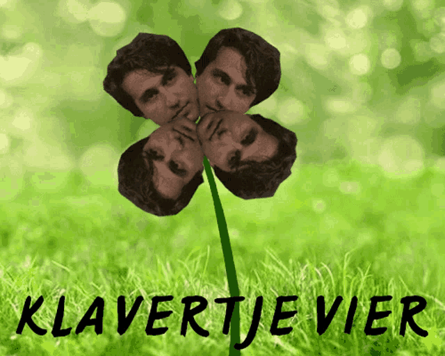 a picture of a flower with four faces on it and the words klavertje vier below it