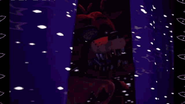five nights at freddy 's foxy is coming out of a purple door .