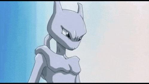 a close up of a cartoon character with horns on a blue background .