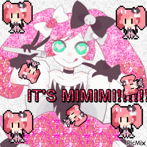 a picture of a girl with green eyes and the words it 's mimimi !!