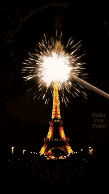 a fireworks display with the word happy in the middle