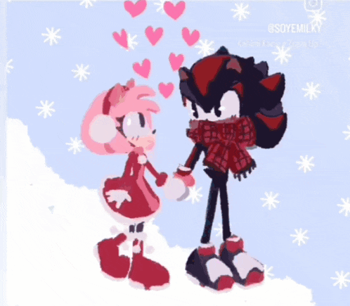 a drawing of shadow and amy holding hands