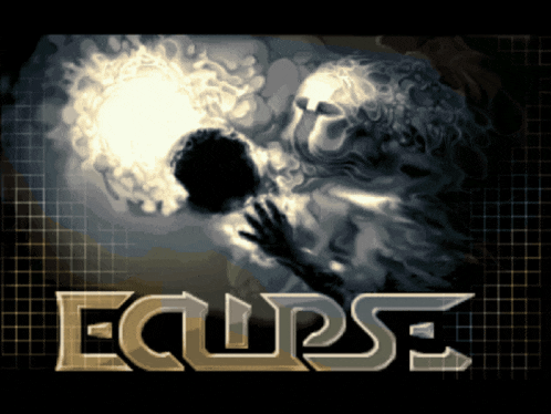 a poster for eclipse with a statue of a man holding a light