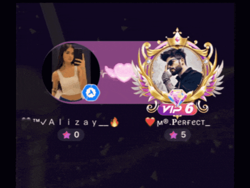 a picture of a woman and a picture of a man with a vip 6 badge