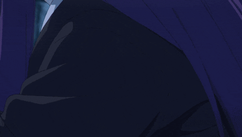 a person with long purple hair is reaching out towards another person