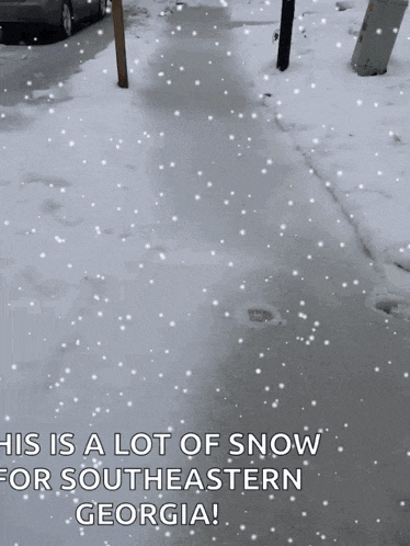 snow is falling on a sidewalk with the words " this is a lot of snow for southeastern georgia "