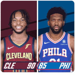two basketball players from cleveland and philadelphia are shown