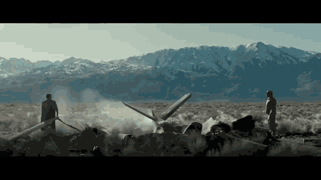 a man is standing in a field with a mountain in the background