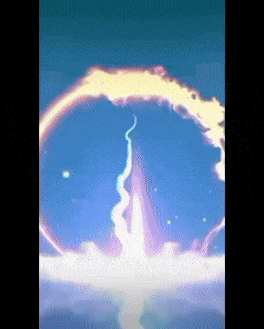a cartoon drawing of a rocket flying through a circle of fire .