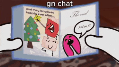 a cartoon character is reading a book that says gn chat