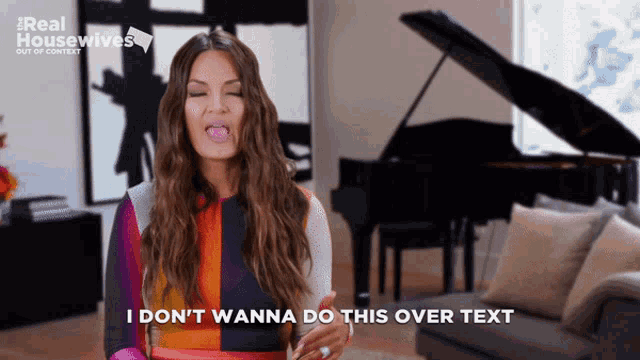 a woman with her tongue out says i don 't wanna do this over text