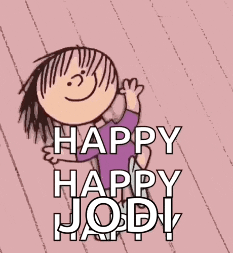 a cartoon character says happy happy jod