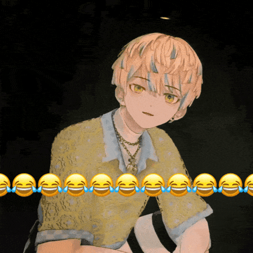 a cartoon character is surrounded by a row of laughing emojis