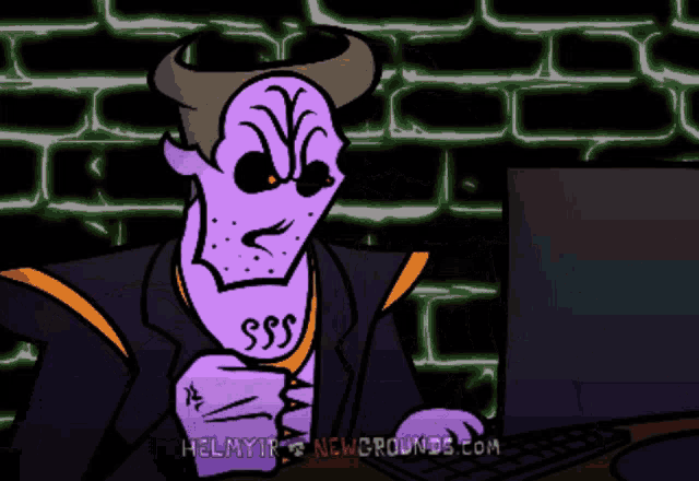 a cartoon of a man with horns and the words helmyire newgrounds.com