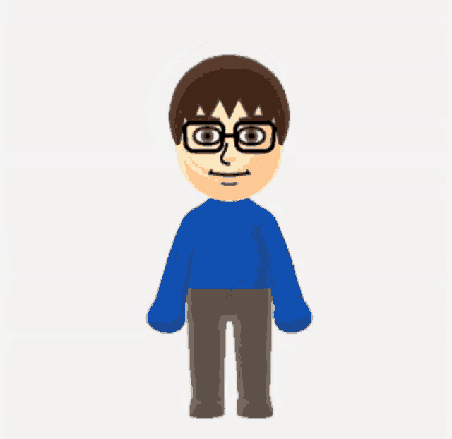 the back of a cartoon character wearing a blue shirt