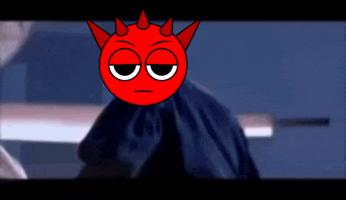 a cartoon of a red devil with horns on his head