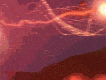 a computer generated image of a sunset with a purple sky
