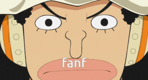 a close up of a person 's face with the word fanf written on his mouth