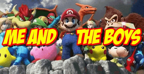 a group of video game characters with the words me and the boys written above them