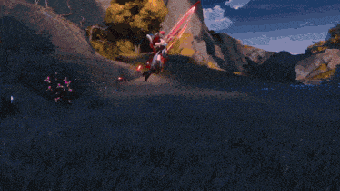 a girl with red hair is holding a sword in front of her face .