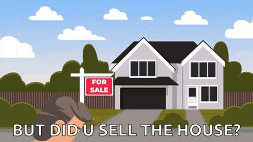 a man is standing in front of a house with a for sale sign on it