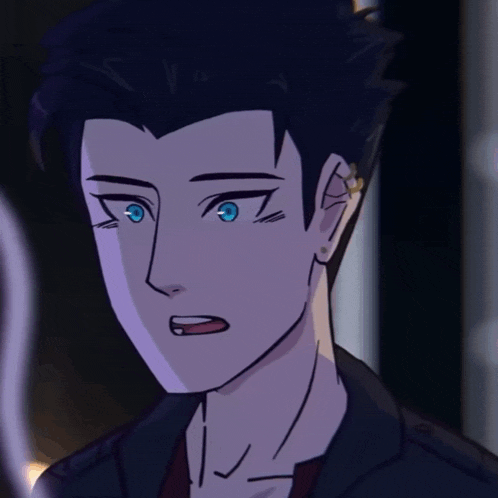 a drawing of a man with blue eyes and a piercing in his ear