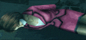 a video game screen shows a man with a black eye