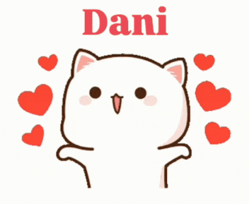 a cat with hearts around it and the name dani